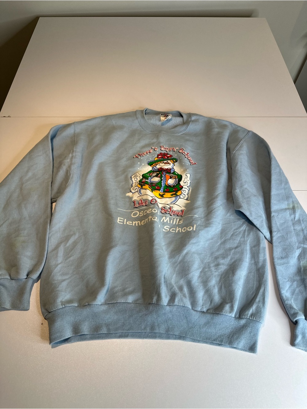 Jerzees Light Blue Crewneck Sweatshirt with Colorful Holiday Graphic